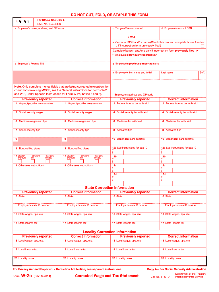 2014 2020 Form IRS W 2C Fill Online Printable Fillable 