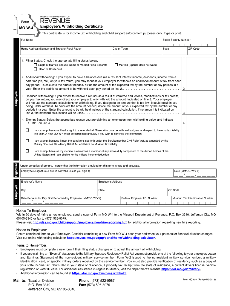 2019 Form MO W 4 Fill Online Printable Fillable Blank 