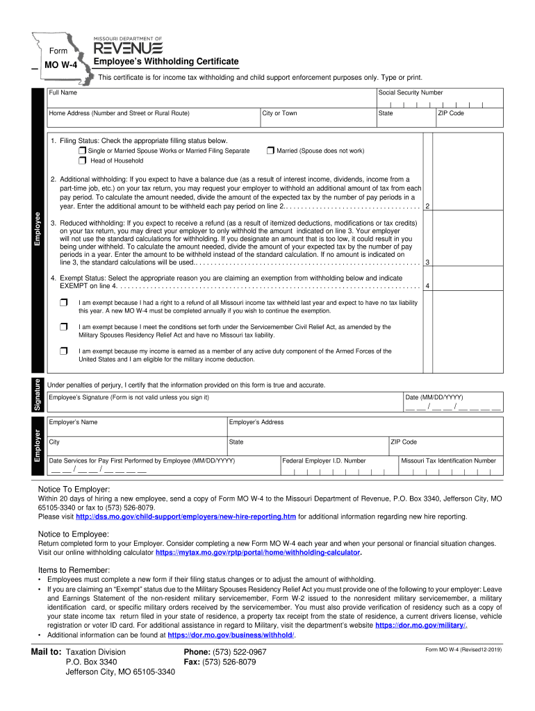 2020 Missouri W-4 Form Printable 2020 - 2022 W4 Form