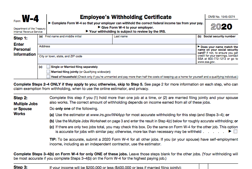 Employee W 4 Form 2020 W 4 Form Printable