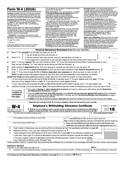 Fillable Form W 4 Employee S Withholding Allowance 
