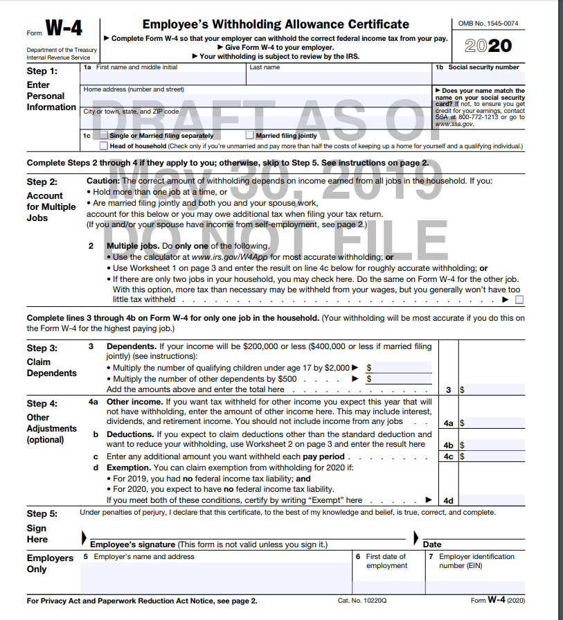 W 4 2020 Form Printable