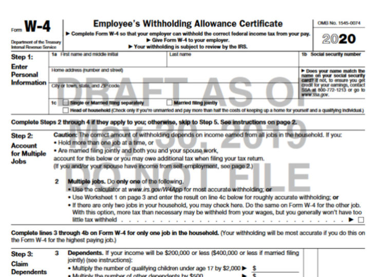 IRS Unveils Draft Version Of New W 4 Form W4 Form 2021 Printable