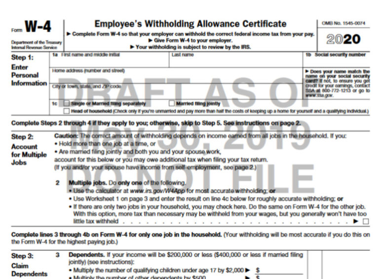 Irs Unveils Draft Version Of New W 4 Form W4 Form 2021 Printable 2434