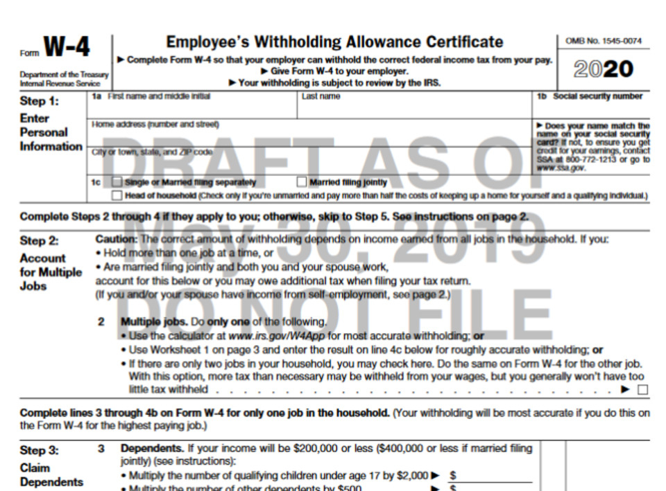 Printable W 4 Form For 2020 W4 Form 2021