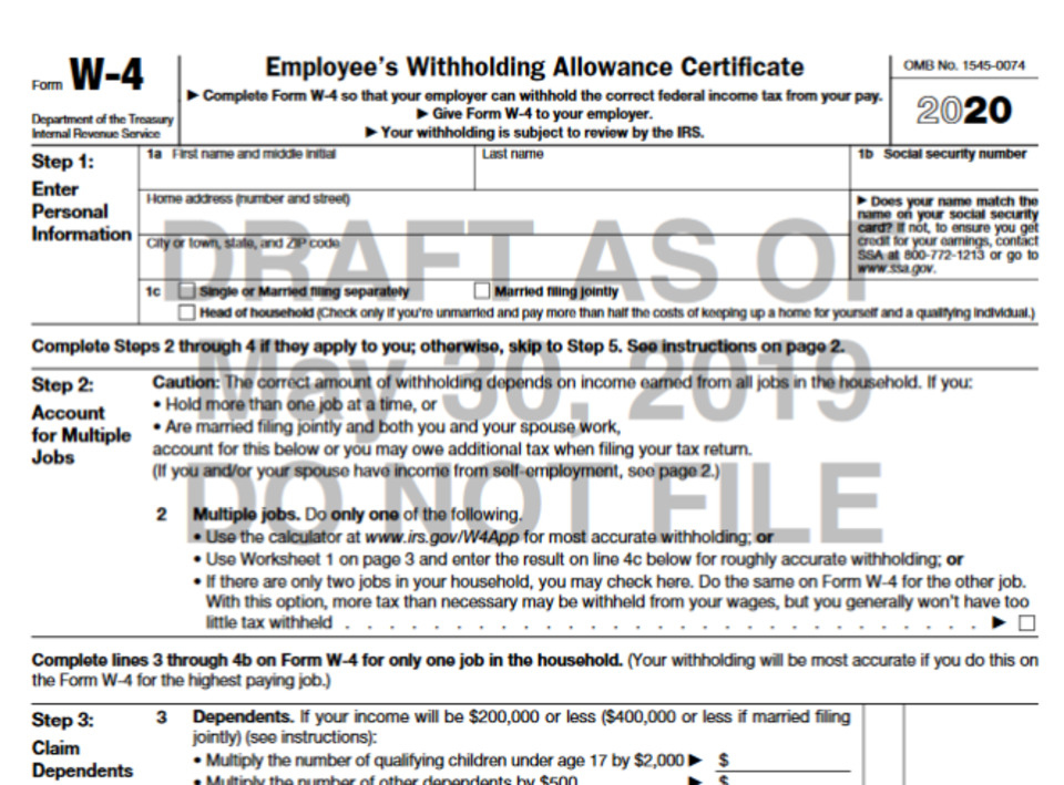 IRS Unveils Draft Version Of New W 4 Form