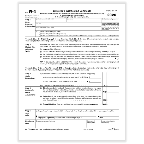 Printable W4 Form For Employees 2020