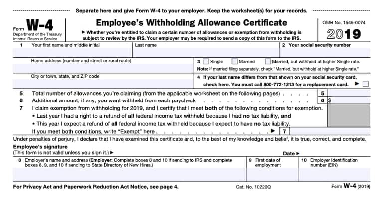 Printable W 4 Form For Employees 2020