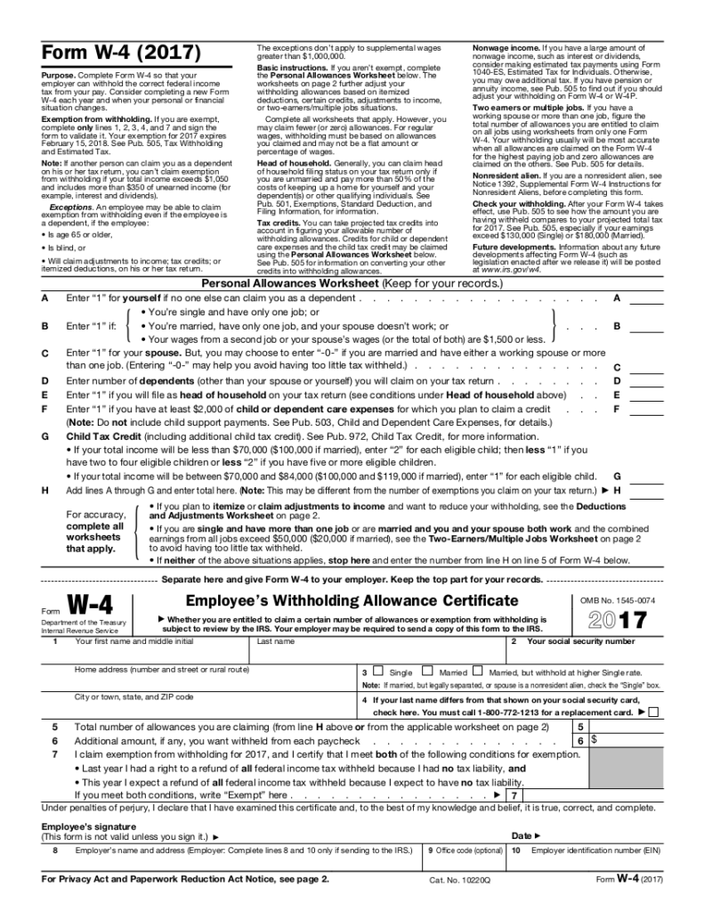 W4 2017 | W4 Form 2021 Printable