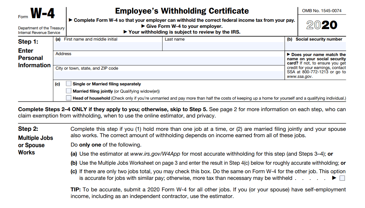 Printable 2020 W4 Form