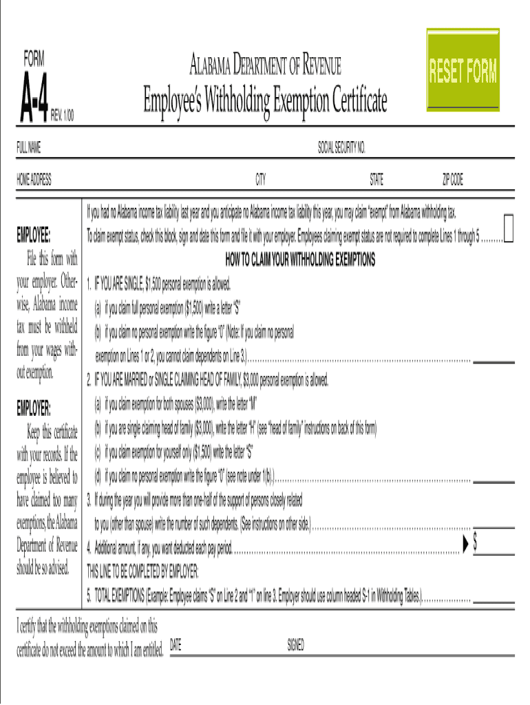 Alabama W4 Form 2021 2022 W4 Form 0381