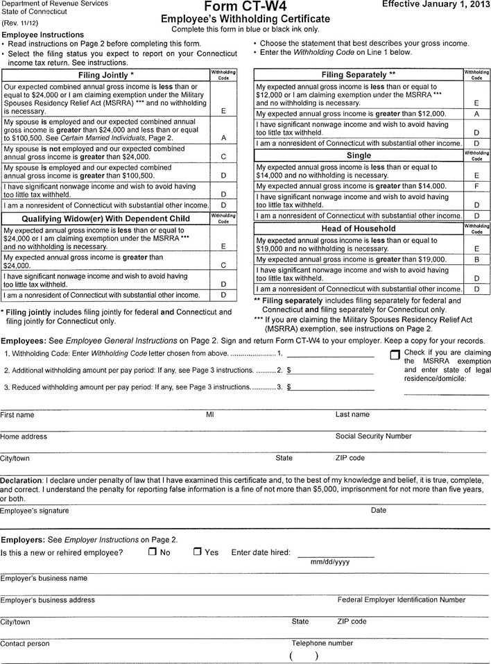 Connecticut State Withholding Form 2021 - 2022 W4 Form