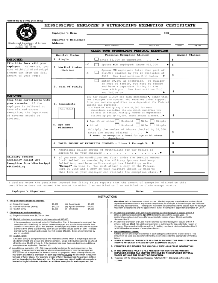 Mississippi Employee Withholding Form 2021 2022 W4 Form