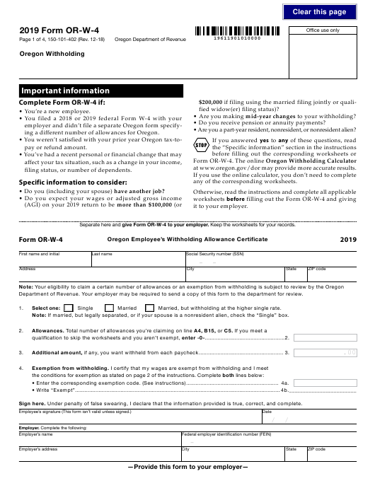 Oregon W 4 Form Printable 2022 W4 Form