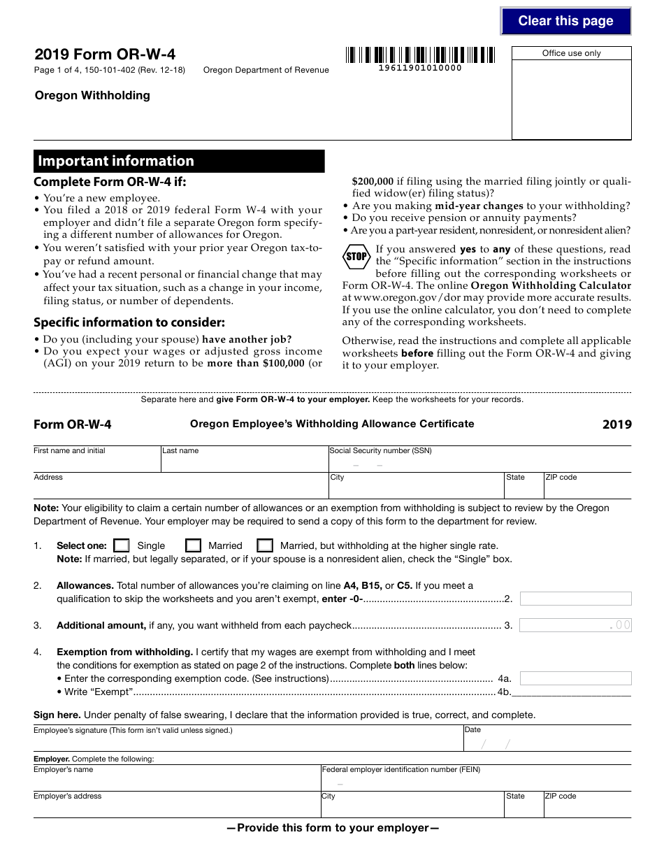 2023 Form W4 Oregon Printable Forms Free Online