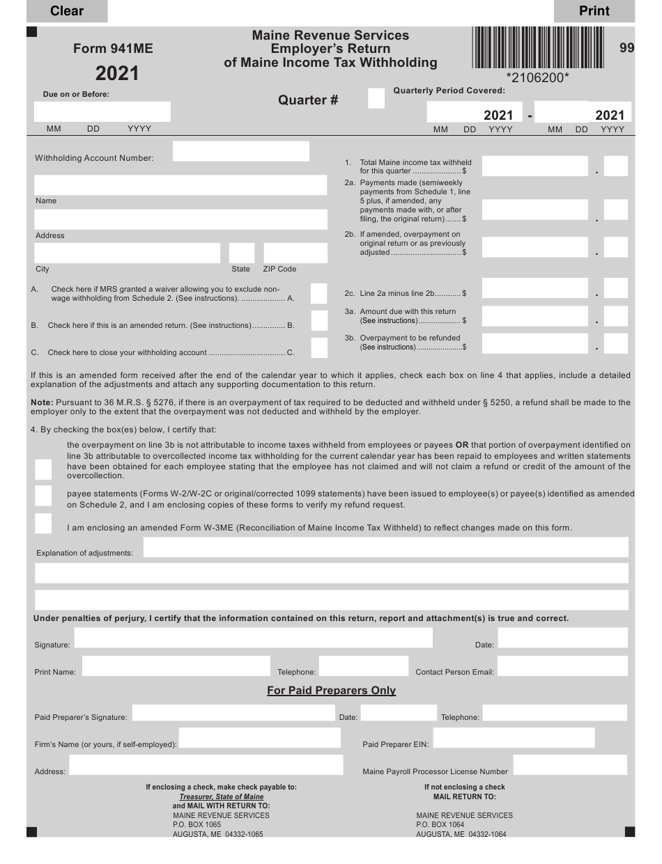 Maine Tax Withholding 2021 2022 W4 Form