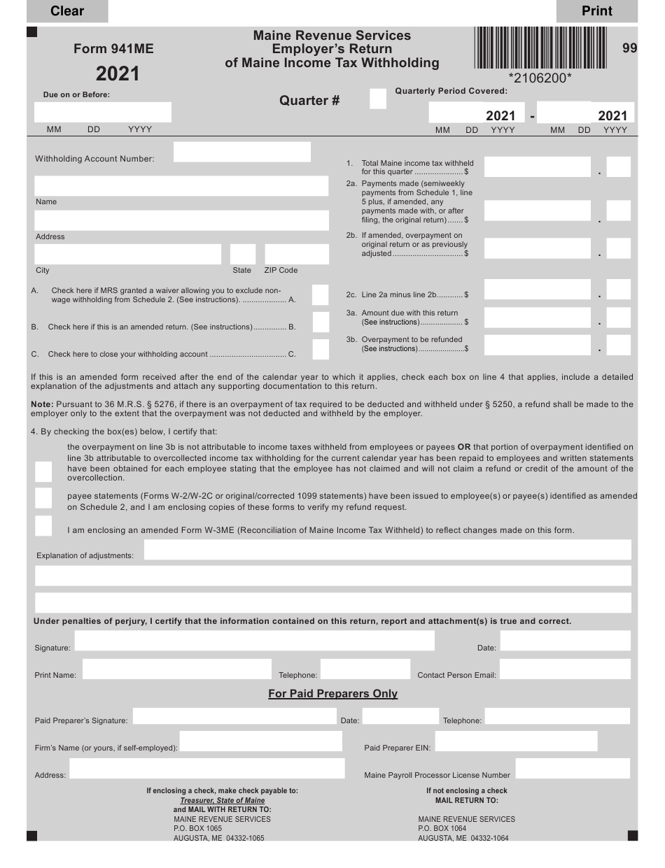 Maine Income Tax Withholding 2021 2022 W4 Form