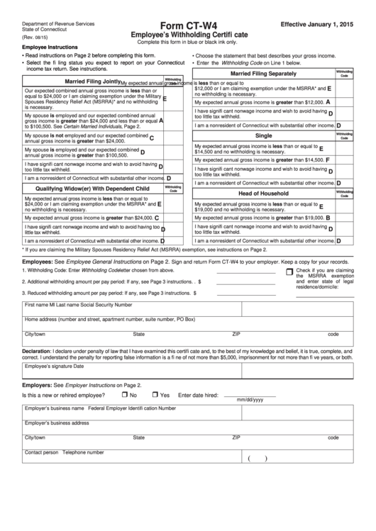 2019 CT W 4 Form Printable