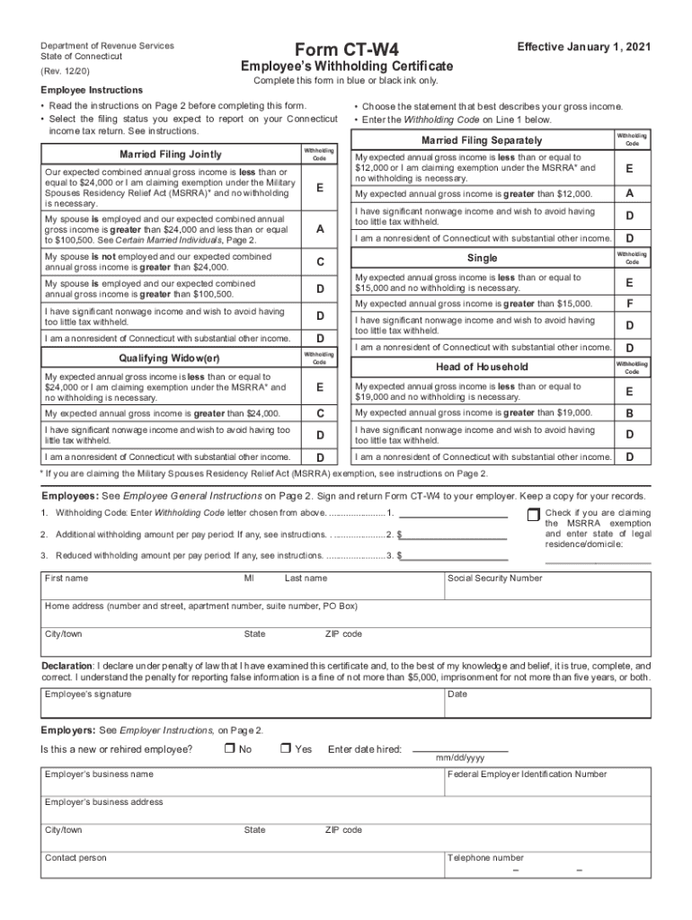 Connecticut Employee Withholding Form 2021