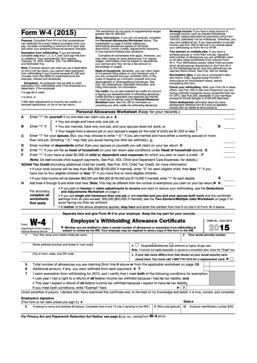 Form W 4 Employee S Withholding Allowance Certificate 