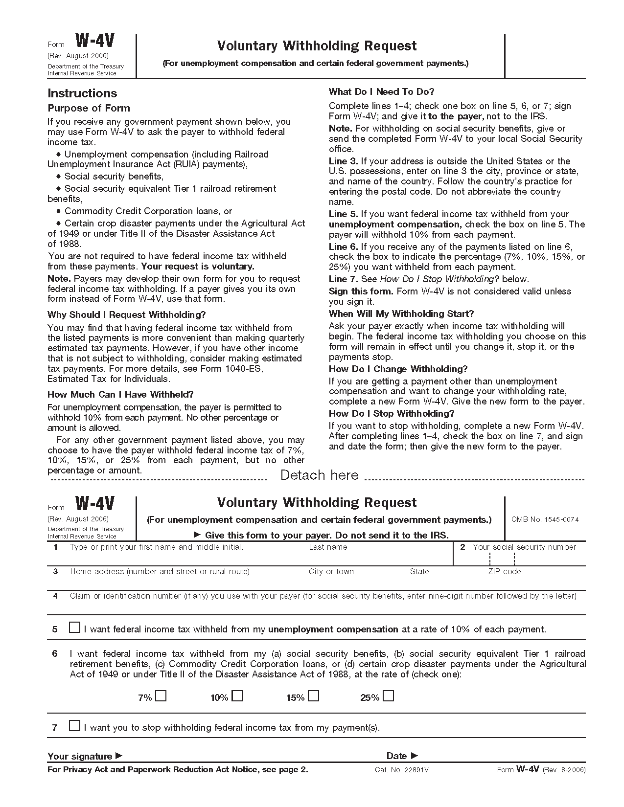 Form W 4V Voluntary Withholding Request