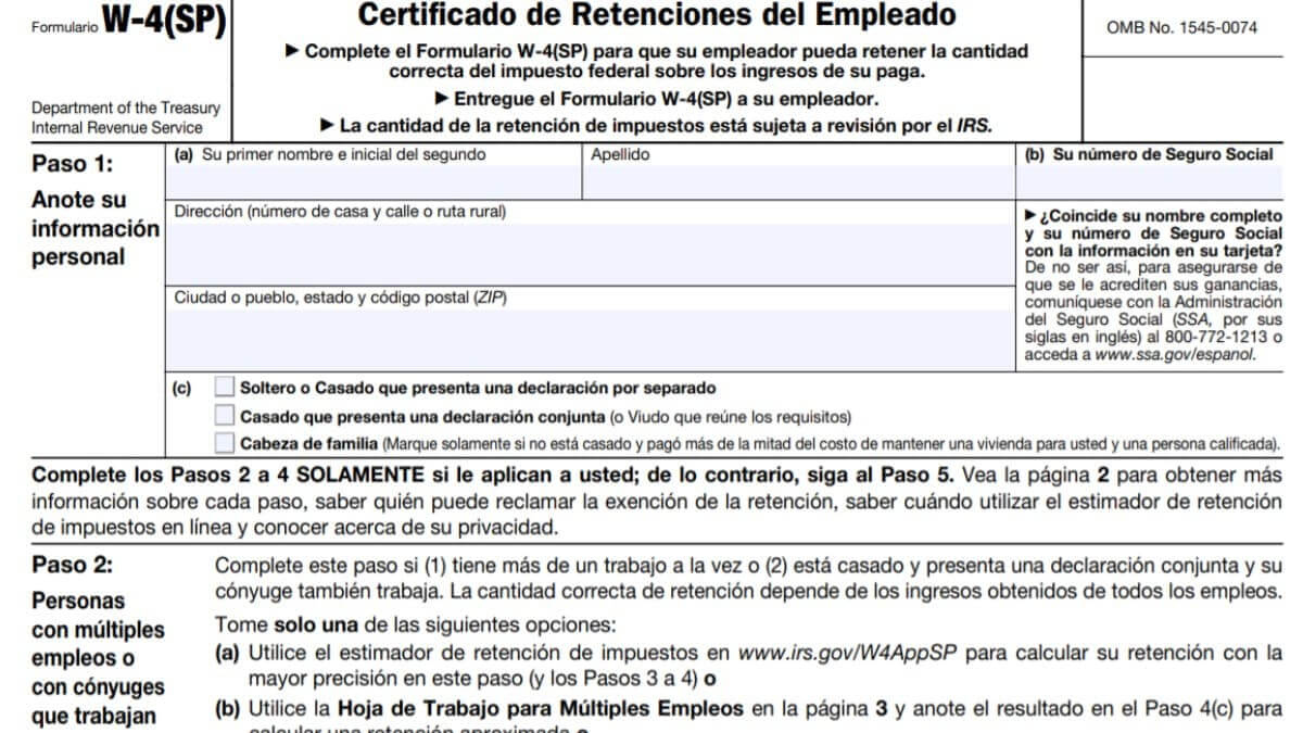 W-4 2021 Withholding Form Spanish