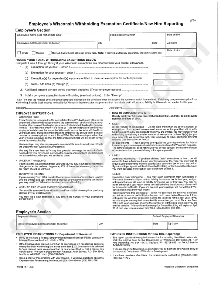 Form Wt 4 Employee S Wisconsin Withholding Exemption W4 Form 2021