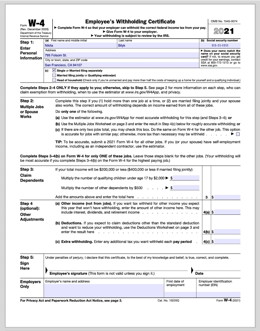 Wisconsin W-4 2021 - 2022 W4 Form