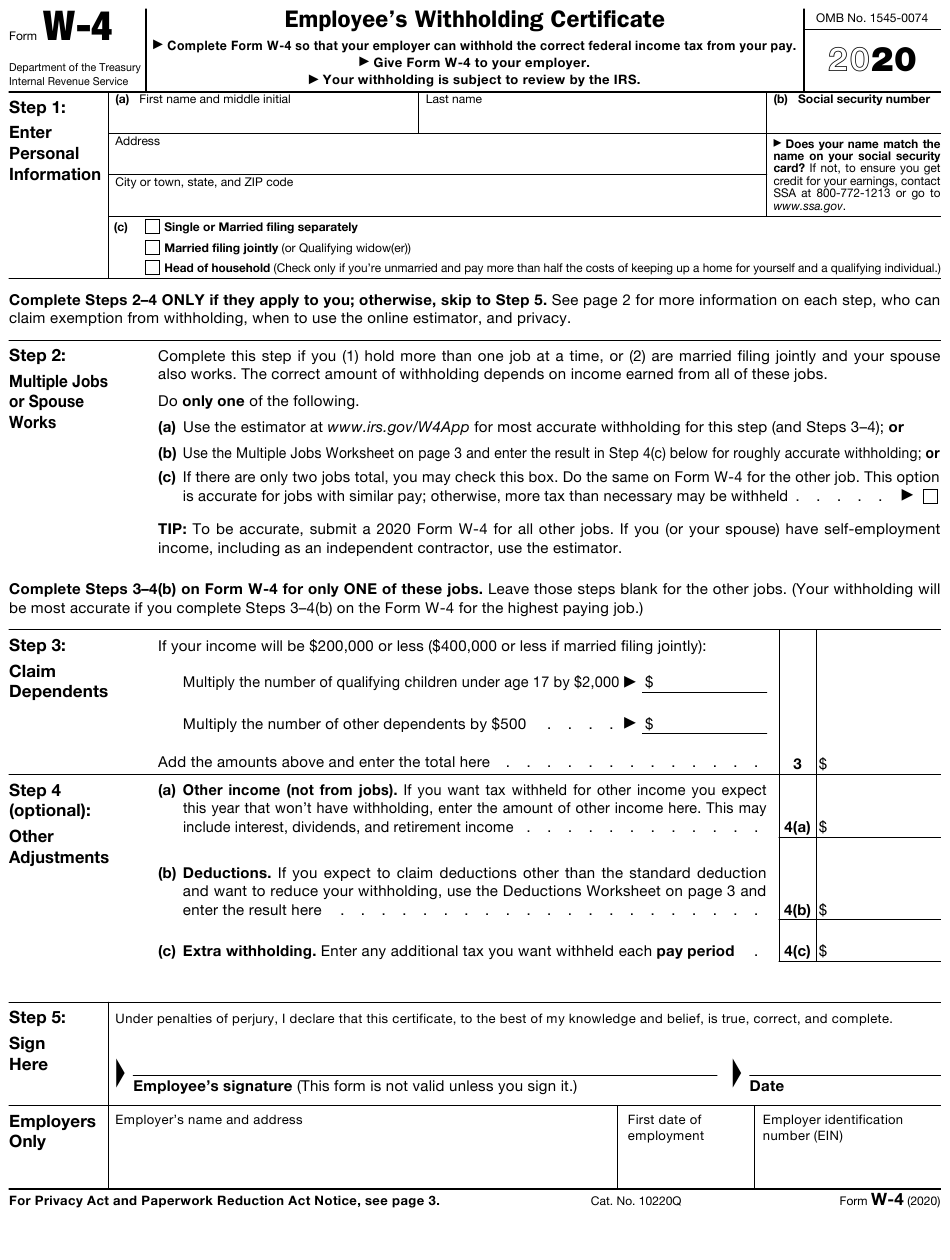 Fillable Irs Form W 4v Printable Forms Free Online