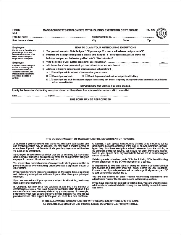 Mass Tax Withholding Form