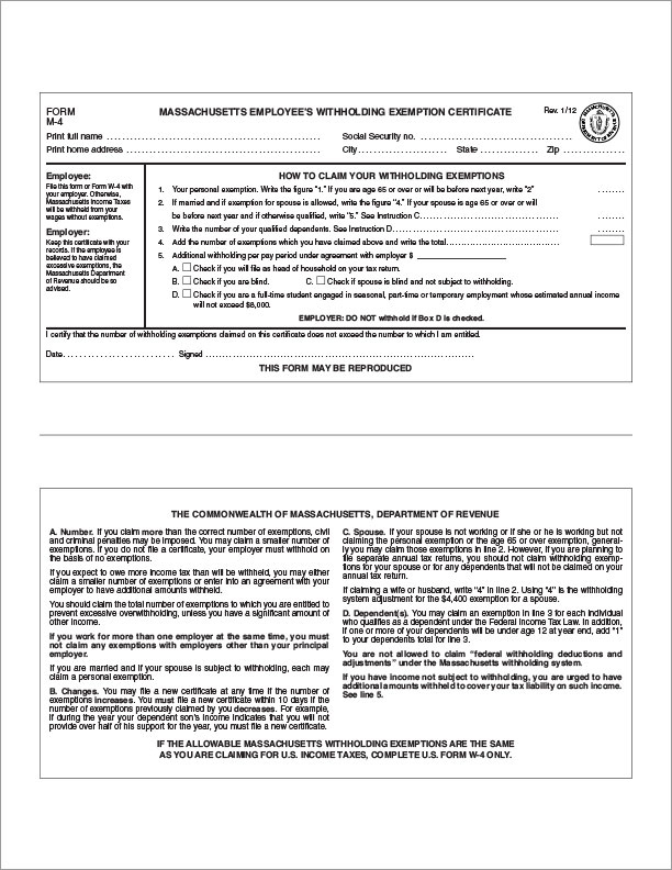 Mass Tax Withholding Form - 2022 W4 Form