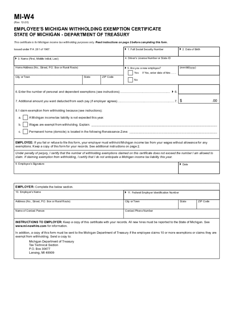Michigan W4 2021 Form Printable