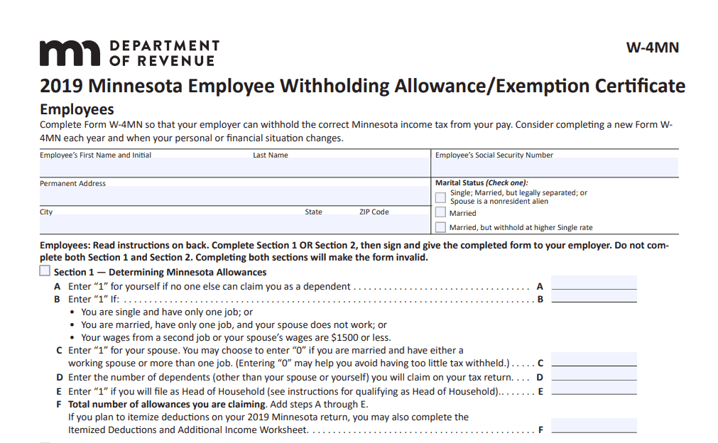 W-4 2021 Printable MN