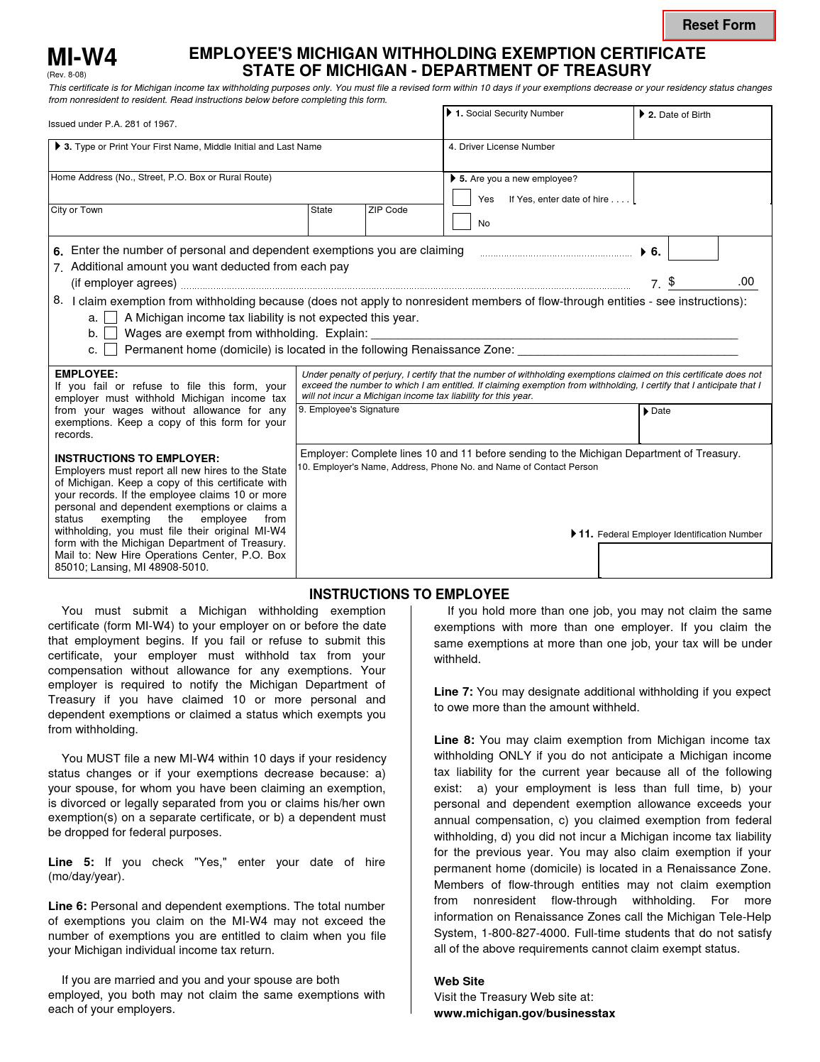 State Of Michigan W4 Form 2021 2022 W4 Form