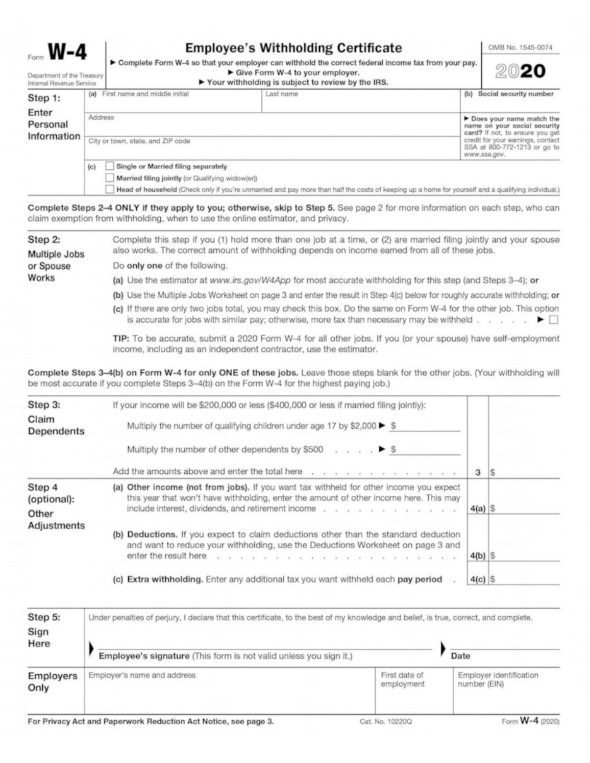 W 4 Form 2020 Get A Sample W4 Tax Form Download Fill 