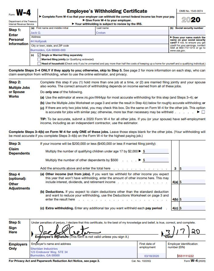 Sample W4 2021 For Married 2022 W4 Form