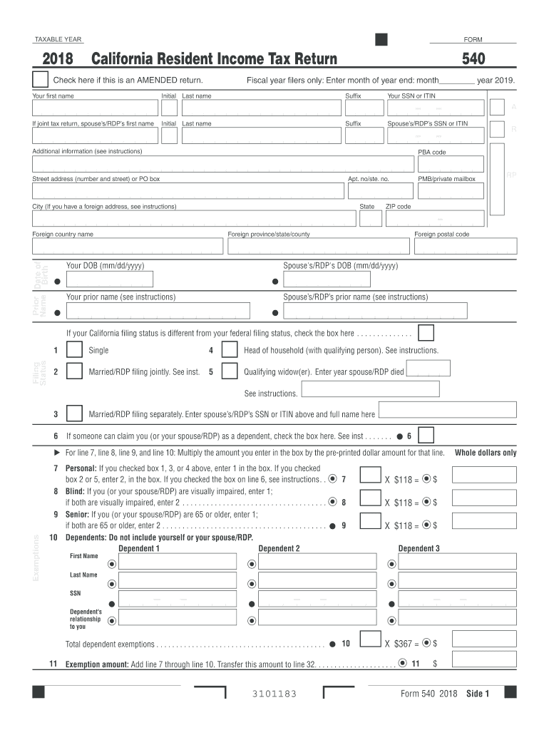 California State Tax Forms 2020 Printable