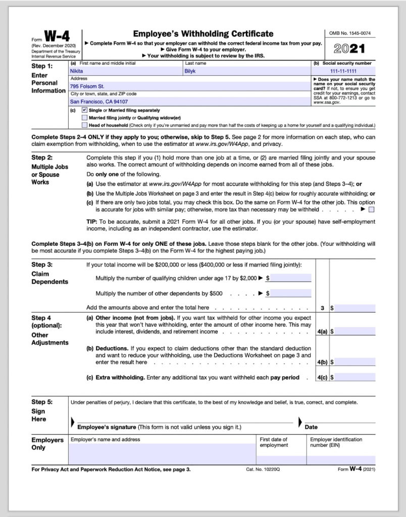 IRS Form W-4 2022 PDF